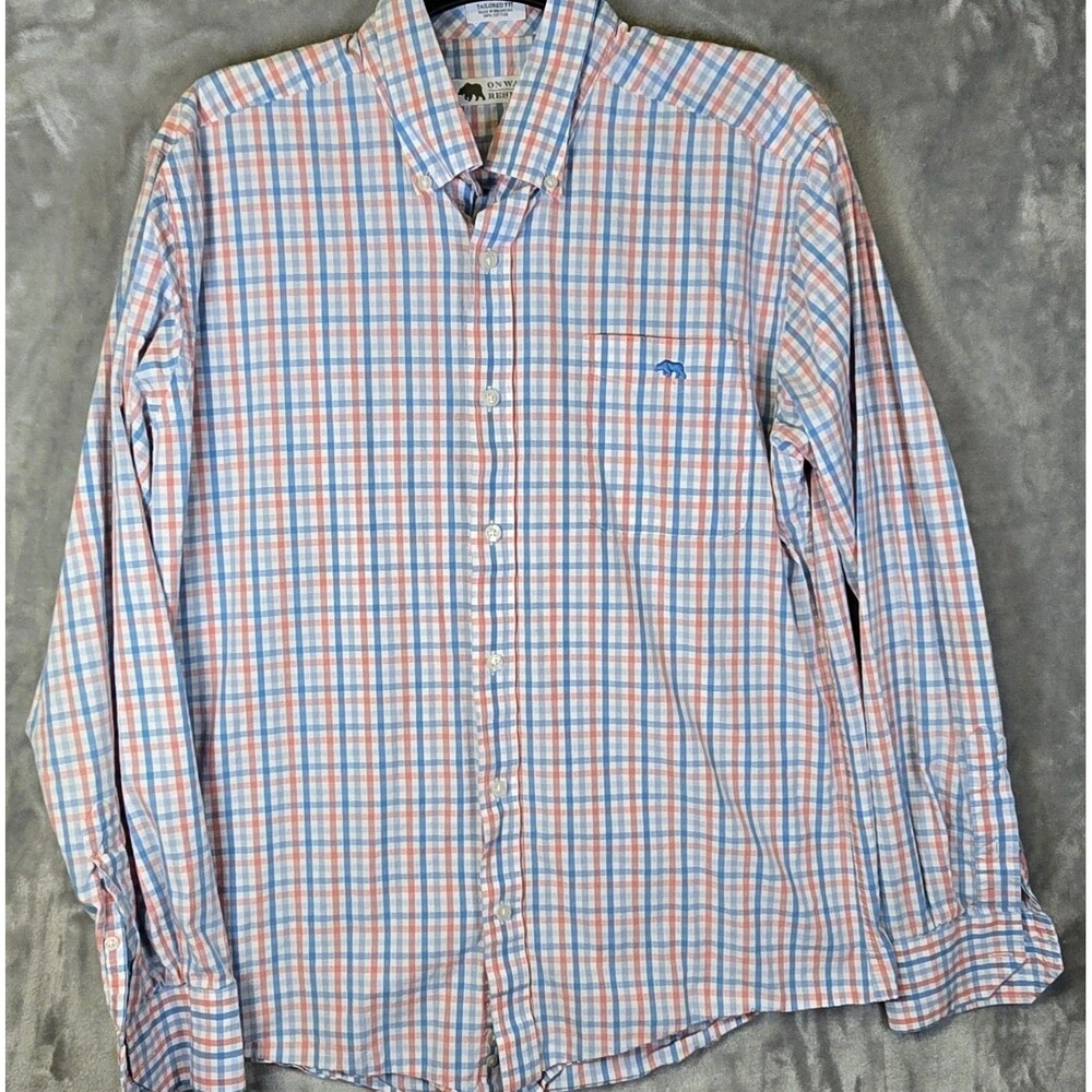 Onward Reserve Tailored Fit Shirt Long Sleeve Plaid Mens L Pink Blue Check Plaid
